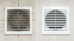 A layer of dust has accumulated on the ventilation grille in the bathroom. How to remove dust using Japanese technology